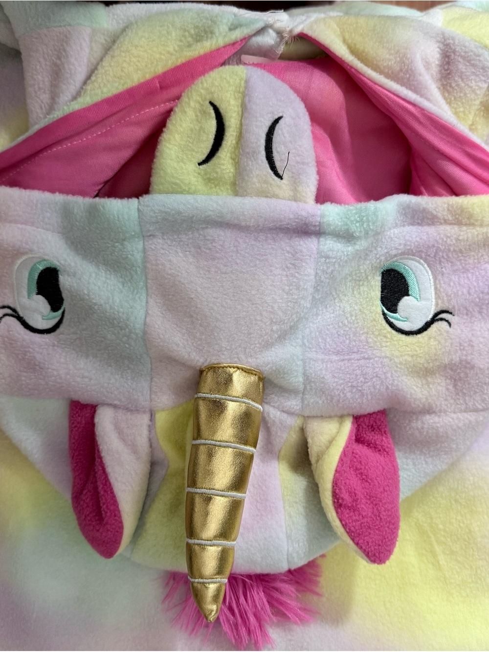 Amazon Plush Unicorn Hood with Gold Horn - Pink, Yellow, White